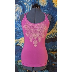 Green Apple Pink Tank Top with Intricate Design